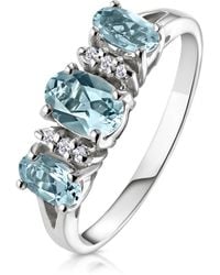 The Diamond Store - Aquamarine 0.80Ct And Diamond 9K Ring - Lyst