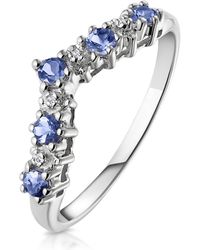 The Diamond Store - Diamond And Tanzanite 0.35Ct Wishbone Ring - Lyst