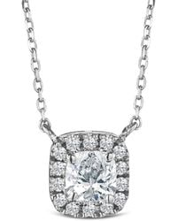 The Diamond Store - Lumia Cushion Cut Lab Diamond Halo Pendant 0.65Ct F/Vs - Lyst