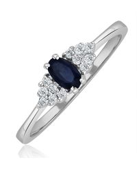 The Diamond Store - Sapphire 5 X 3Mm And Diamond 9K Ring - Lyst