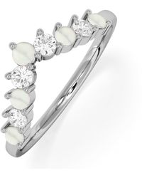 The Diamond Store - Starlit Opal And Lab Diamond Wishbone Ring - Lyst