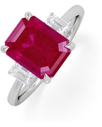 The Diamond Store - Solene 2.50Ct Emerald Cut Lab Ruby And Lab Diamond 3 Stone Engagement Ring - Lyst