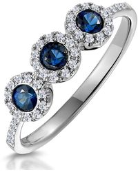 The Diamond Store - Sapphire And Diamond Halo Trilogy Asteria Ring - Lyst