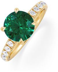 The Diamond Store - Amora Gem 2.00Ct Round Cut Lab Emerald Hidden Halo Engagement Ring With Side Stones - Lyst