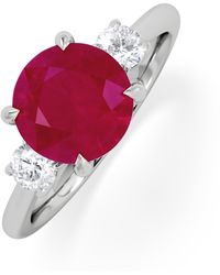 The Diamond Store - Solene 2.00Ct Round Cut Lab Ruby And Lab Diamond 3 Stone Engagement Ring - Lyst