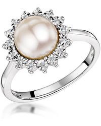 The Diamond Store - Stellato Collection Pearl And Diamond Ring 0.05Ct - Lyst