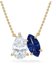 The Diamond Store - Toi Et Moi 1.50Ct Pear Lab Diamond And 1.30Ct Marquise Lab Sapphire Necklace - Lyst