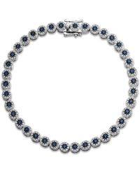 The Diamond Store - Stellato 1.50Ct Round Cut Lab Sapphire Halo Tennis Bracelet - Lyst