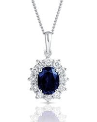 The Diamond Store - Lab Sapphire 9X7Mm And Lab Diamond Cluster Necklace - Lyst