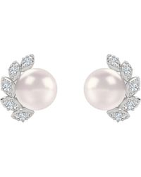 The Diamond Store - Eden 7.5Mm Round Pearl And Lab Diamond Stud Earrings - Lyst