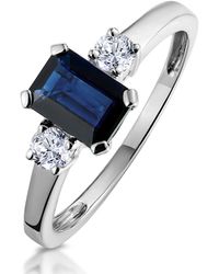 The Diamond Store - Sapphire 7 X 5Mm And Diamond 18K Ring - Lyst