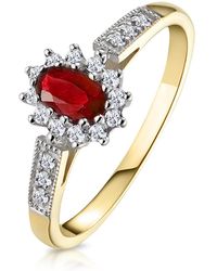 The Diamond Store - Ruby 5 X 3Mm And Diamond 9K Ring A3351 - Lyst