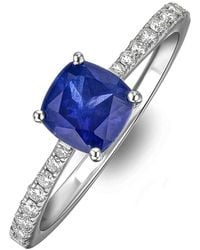 The Diamond Store - Astra 2.30Ct Lab Sapphire And Diamond Shoulder Set Cushion Cut Ring - Lyst