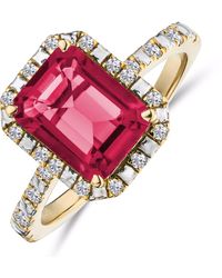 The Diamond Store - Astra 1.90Ct Lab Ruby And Diamond Halo Shoulder Set Octagon Cut Ring - Lyst