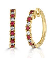The Diamond Store - Stellato 0.86Ct Round Cut Ruby And Lab Diamond Hoop Earrings - Lyst