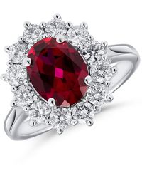 The Diamond Store - Lab Ruby 2.40Ct And Lab Diamond 1.00Ct Cluster Ring - Lyst