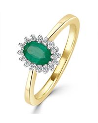 The Diamond Store - Emerald 6 X 4Mm And Diamond 9K Ring A3205 - Lyst