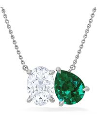 The Diamond Store - Toi Et Moi 1.50Ct Oval Lab Diamond And 2.50Ct Pear Lab Emerald Necklace - Lyst