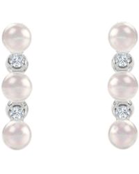 The Diamond Store - Eden 3Mm Round Pearl And Lab Diamond Huggie Earrings - Lyst