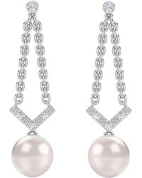 The Diamond Store - Eden 7.5Mm Round Pearl And Lab Diamond Drop Earrings - Lyst