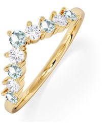 The Diamond Store - Starlit Aquamarine And Lab Diamond Wishbone Ring - Lyst