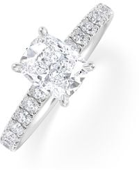 The Diamond Store - Amora 1.00Ct Elongated Cushion Cut Lab Diamond Hidden Halo Engagement Ring With Side Stones - Lyst