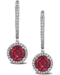 The Diamond Store - Astra 7.10Ct Lab Ruby And Diamond Drop Halo Round Cut Earrings - Lyst