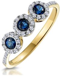 The Diamond Store - Sapphire And Lab Diamond Halo Trilogy Ring 9K - Lyst