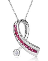 The Diamond Store - Ruby 0.33Ct And Diamond 9K Ribbon Pendant Necklace - Lyst