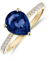 The Diamond Store - Astra 3.10Ct Lab Sapphire And Diamond Shoulder Set Pear Cut Ring - Lyst