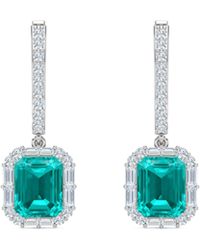 The Diamond Store - 8.00Ct Emerald Cut Lab Paraíba Yag Halo Drop Earrings - Lyst