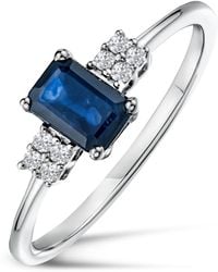 The Diamond Store - Sapphire 6 X 4Mm And Diamond 925 Sterling Ring - Lyst