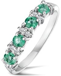 The Diamond Store - Emerald 0.60Ct And Diamond 925 Sterling Ring - Lyst