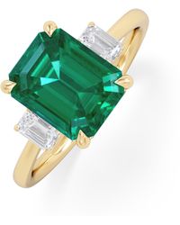 The Diamond Store - Solene 2.50Ct Emerald Cut Lab Emerald And Lab Diamond 3 Stone Engagement Ring - Lyst