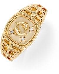The Diamond Store - Pisces Zodiac 0.01Ct Lab Diamond Signet Ring - Lyst