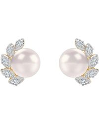 The Diamond Store - Eden 7.5Mm Round Pearl And Lab Diamond Stud Earrings - Lyst