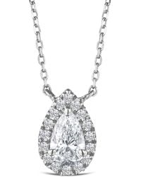 The Diamond Store - Lumia Pear Cut Lab Diamond Halo Pendant 0.65Ct F/Vs - Lyst