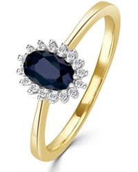 The Diamond Store - Sapphire 6 X 4Mm And Diamond 9K Ring - Lyst