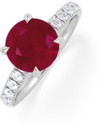 The Diamond Store - Amora Gem 2.00Ct Round Cut Lab Ruby Hidden Halo Engagement Ring With Side Stones - Lyst