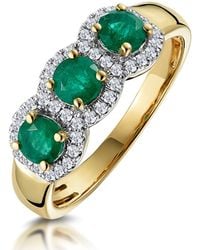 The Diamond Store - Emerald And Lab Diamond Halo Trilogy Ring - Lyst