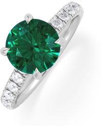 The Diamond Store - Amora Gem 2.00Ct Round Cut Lab Emerald Hidden Halo Engagement Ring With Side Stones - Lyst