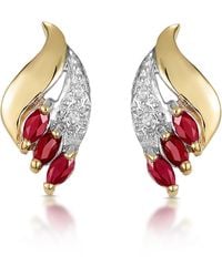 The Diamond Store - Ruby 4 X 2Mm And Diamond 9K Earrings - Lyst