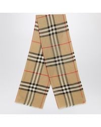 Burberry - Wool And Silk Scarf With Check Motif - Lyst