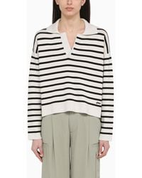 Ami Paris - Chalk White/black Striped Sweater In Wool And Cotton - Lyst
