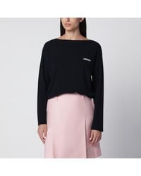 Miu Miu - Virgin Wool Sweater With Logo Intarsia - Lyst