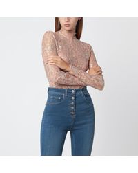 Valentino - Nude Semi-Sheer Floral Lace Bodysuit - Lyst