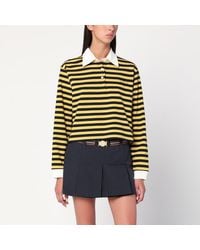 Miu Miu - Blau/Gelb Gestreiftes Poloshirt Mit Logo - Lyst