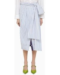 Dries Van Noten - Gonna midi bianca a righe azzurre in cotone - Lyst