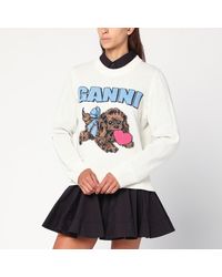 Ganni - Ivory Puppy Wool-Blend Sweater - Lyst
