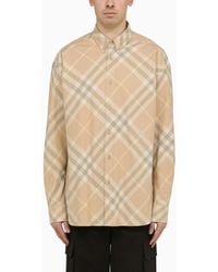 Burberry - Check Pattern Button Down Shirt In Cotton - Lyst